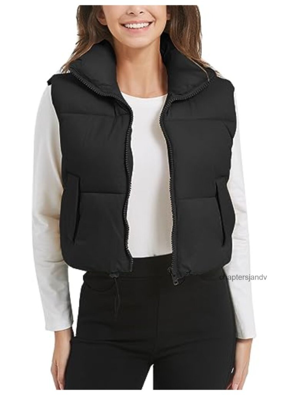 Lightweight Cropped Puffer Vest Zip Up Stand Collar Sleeveless Winter